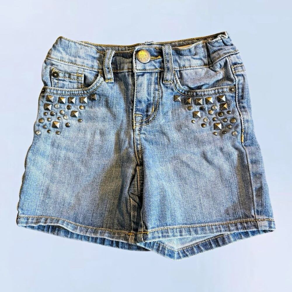 The Children's Place Girls Blue Light Wash Studded Denim Shorts Pockets Button 6